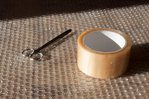 silver scissor and adhesive tape, scissors, blister foil, packaging HD wallpaper