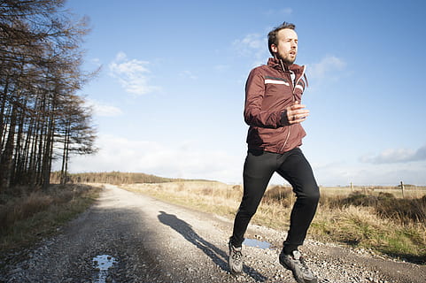 person running, man jogging on gray road, Runner, Stainburn, Forest HD wallpaper