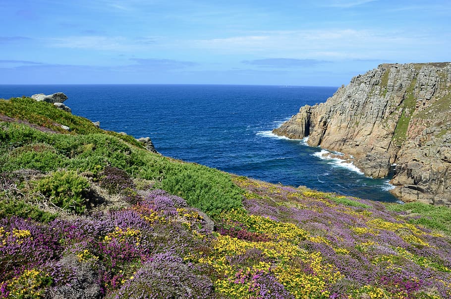 cornwall, coast, sea, england, rock, rocky coast, united kingdom HD wallpaper