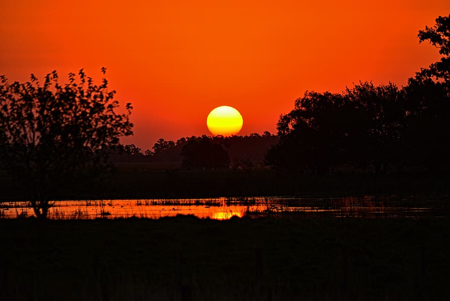 sunset, nature, laguna, setting sun, landscape, horizon, orange HD wallpaper