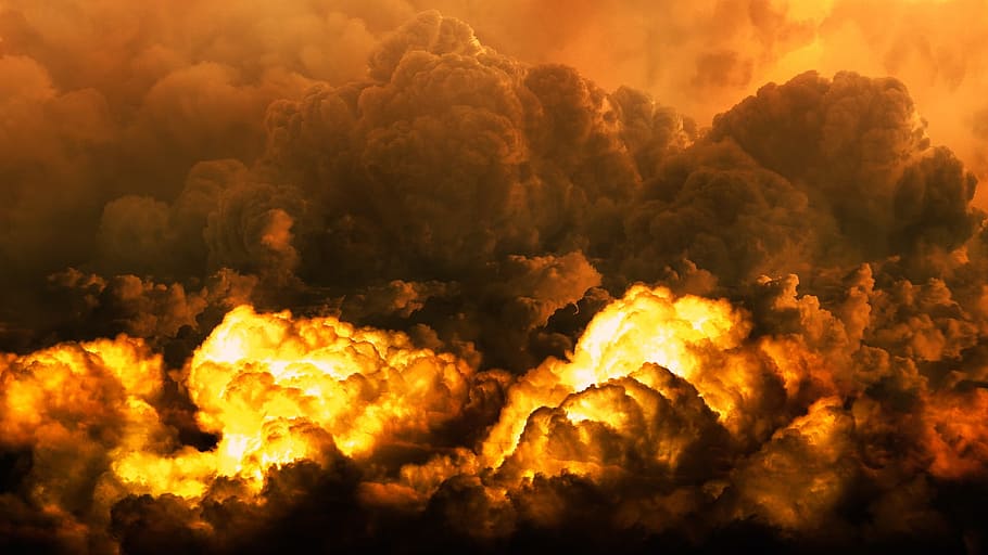 explosion with huge smokes during daytime, nebula, apocalypse