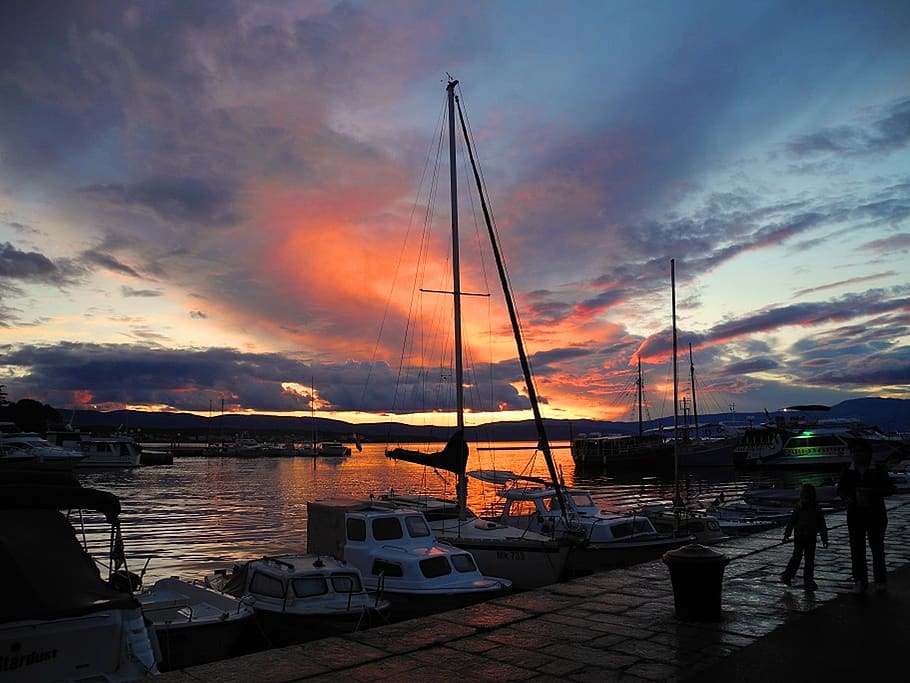 waters, sunset, sea, sky, nautical vessel, transportation, cloud - sky HD wallpaper