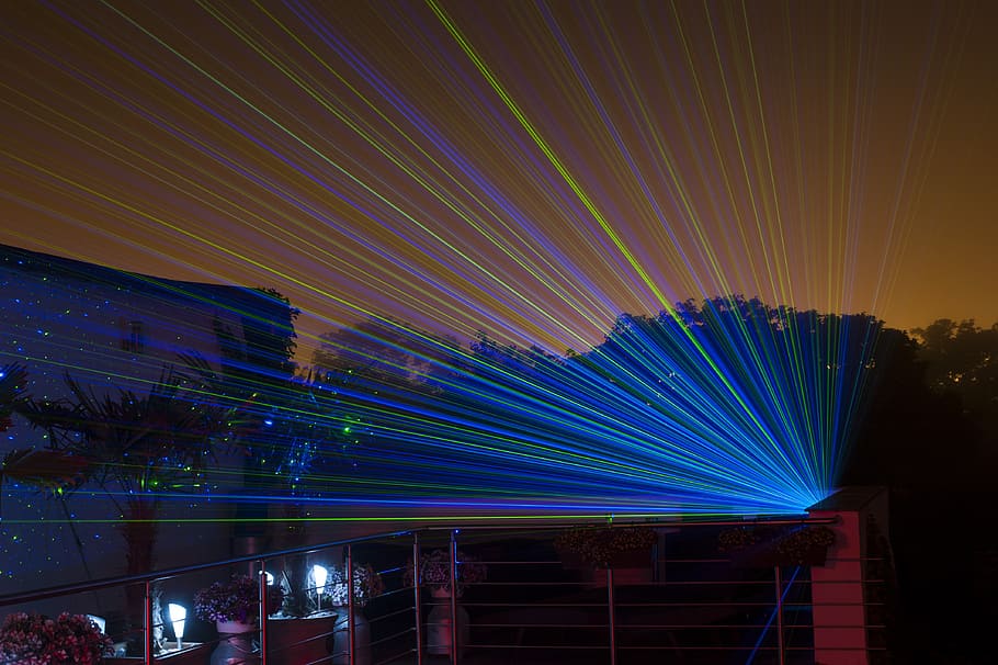 night, laser, lighting, lights, illuminated, long exposure HD wallpaper