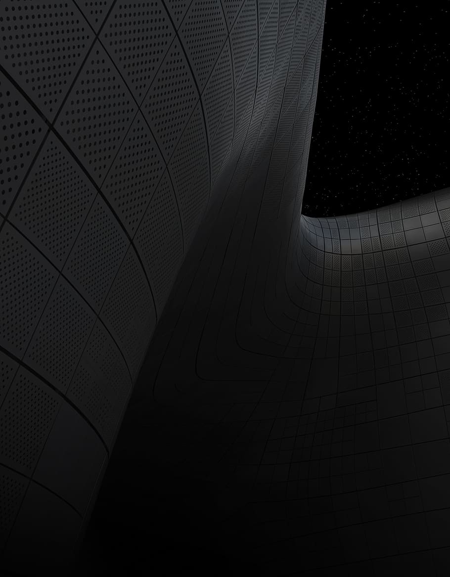 gray tiles artwork on black background, gray wall under black sky HD wallpaper