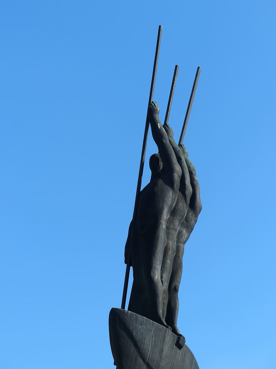 monument, bronze, statue, boot, rowing, paddle, three men in a boat HD wallpaper