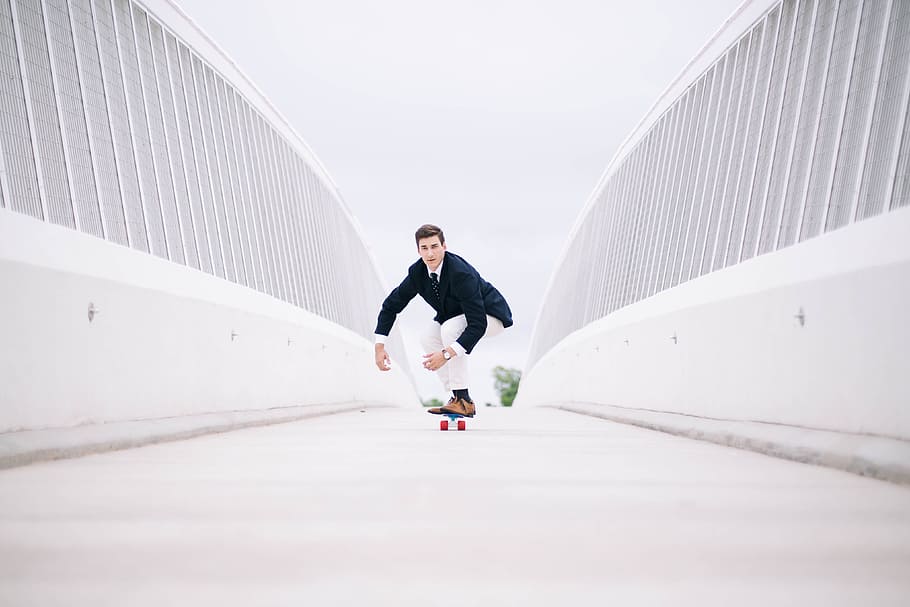 man in skateboard during daytime, white, bridge, sport, exercising, HD wallpaper