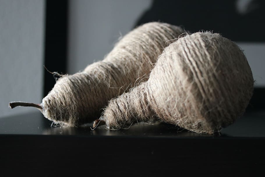 rope, fruit, pear, no people, close-up, wool, indoors, ball of wool HD wallpaper