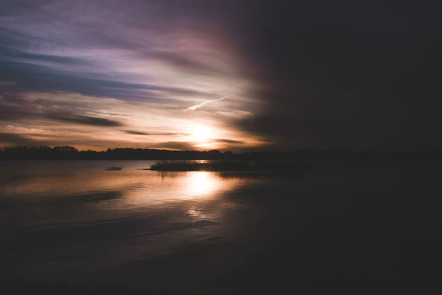 time lapse photography of gray clouds, lake in forest, landscape HD wallpaper