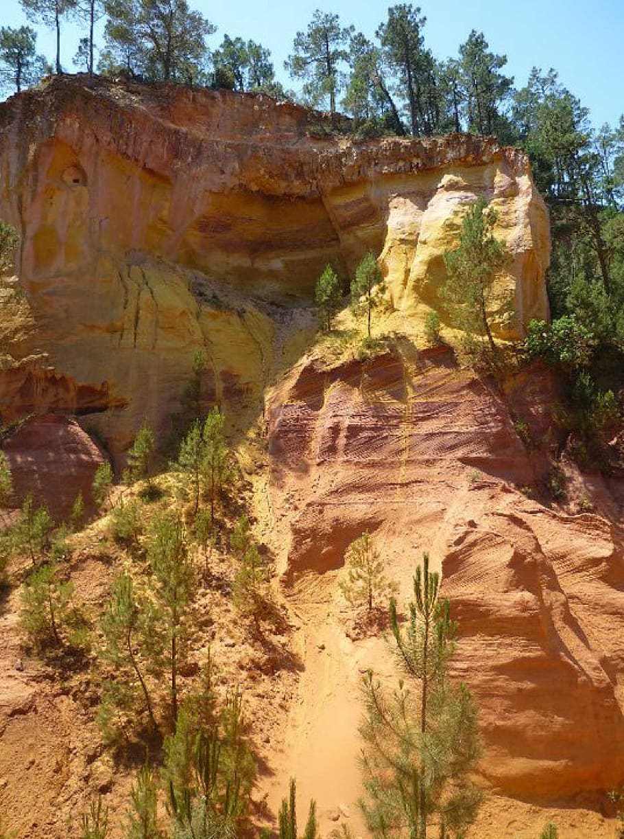 ocher, earth, sand, south, rock formation, rock - object, plant, HD wallpaper
