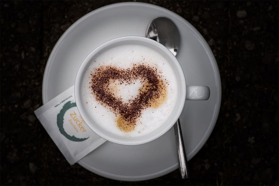 Coffee, Cup, Coffee Cup, Cafe, Spoon, henkel, drawing, heart HD wallpaper