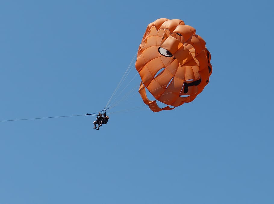 parachute, fly, float, sky, blue, paragliding, parasailing HD wallpaper