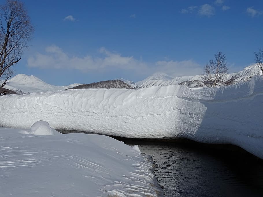 mountains, ridge, valley, river, nature, height, snow, open space HD wallpaper
