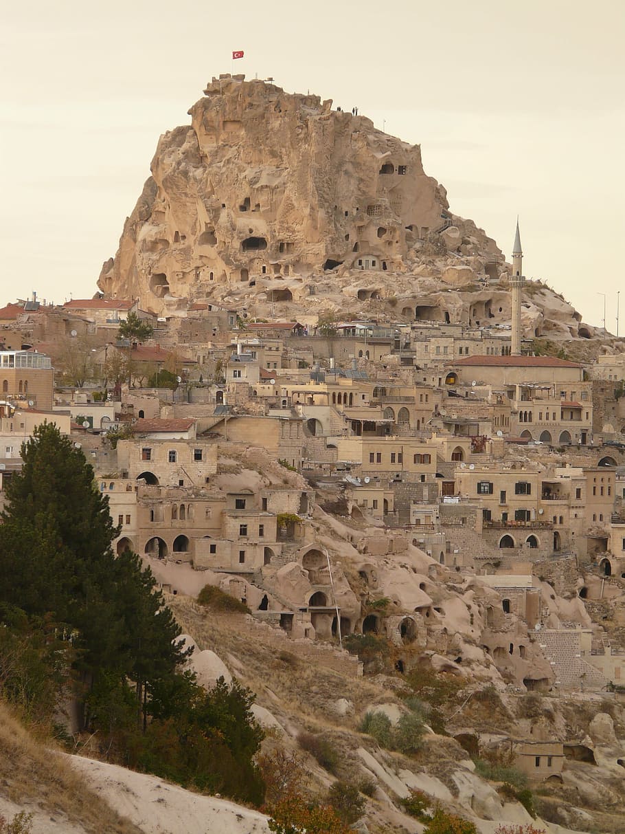 uchisar, city, apartments, tufa, cappadocia, nevşehir, turkey, HD wallpaper