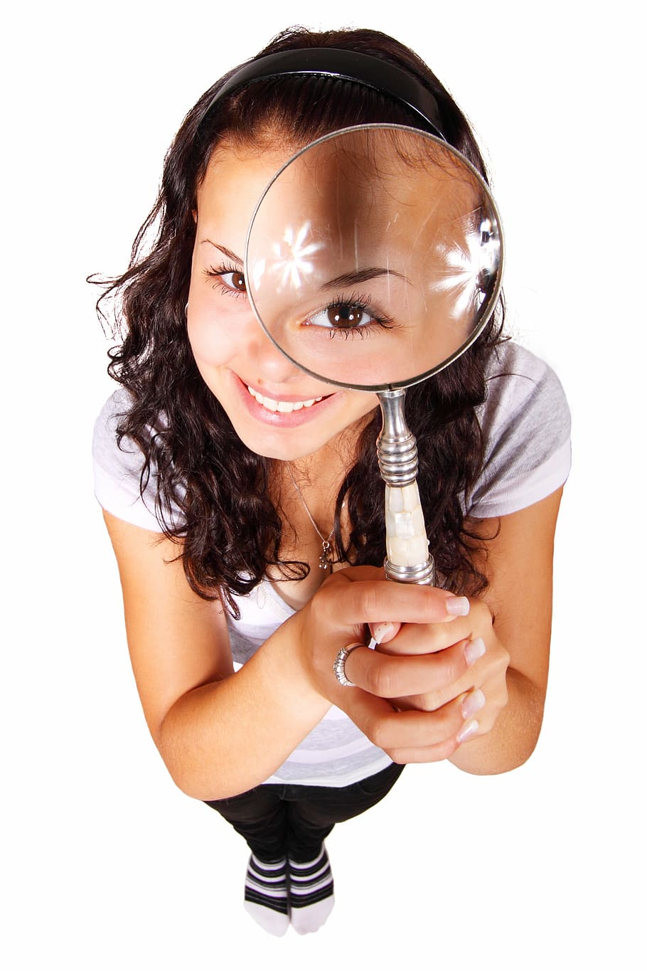 check, curious, eye, female, funny, glass, holding, human, isolated HD wallpaper