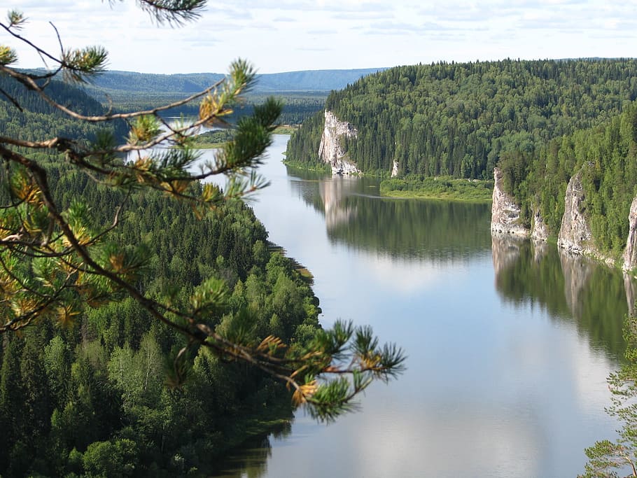 the vishera river, height, rocks, forest, travel, perm krai, HD wallpaper