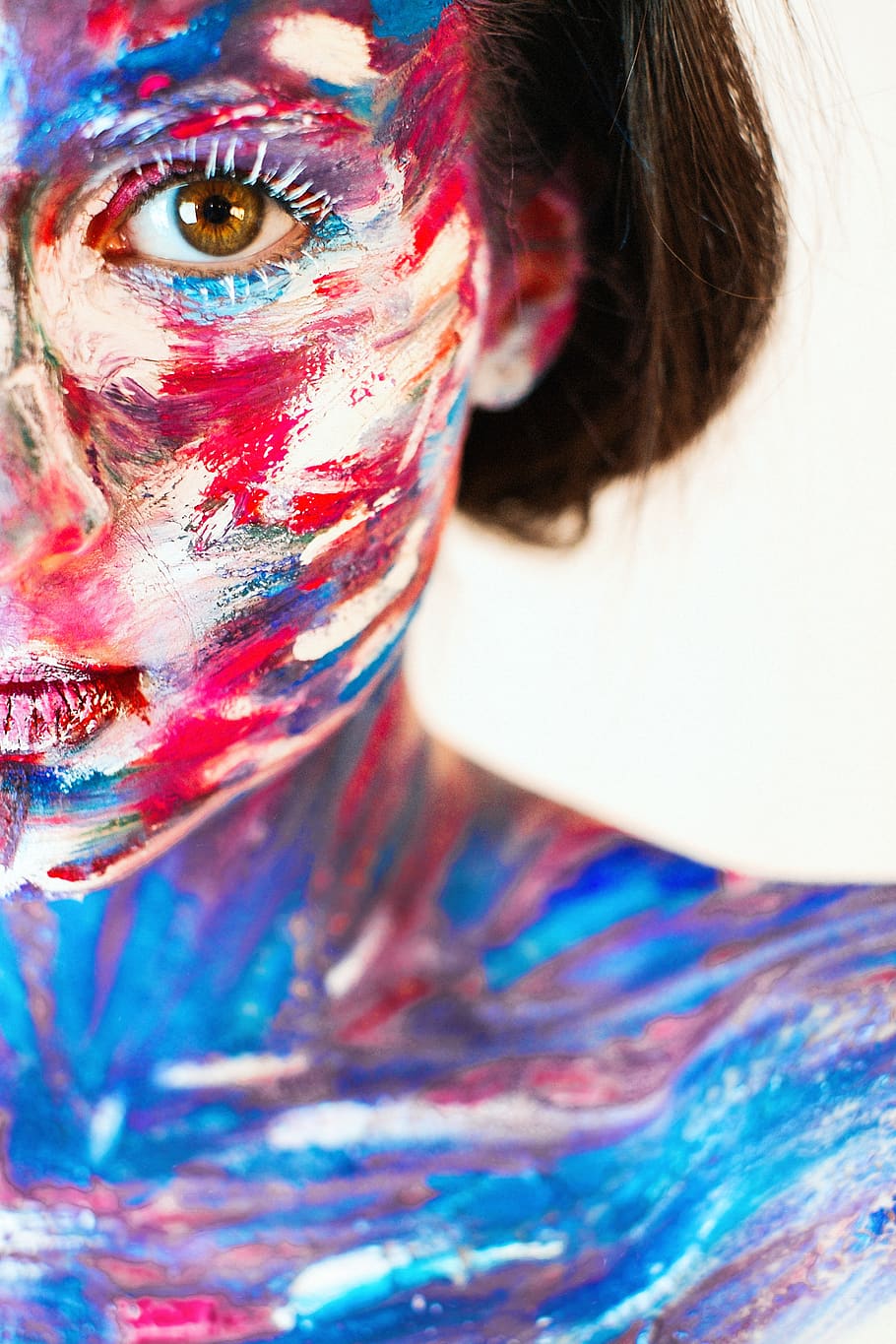 girl, person, colorfully, bright, art, model, woman, eye, paint, HD wallpaper