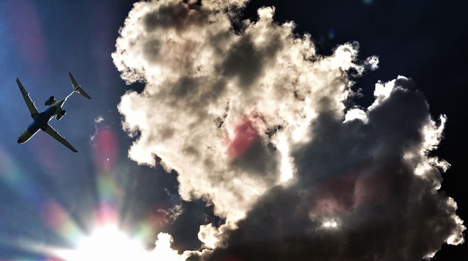 sky, aircraft, clouds, cloud - sky, nature, air vehicle, flying HD wallpaper