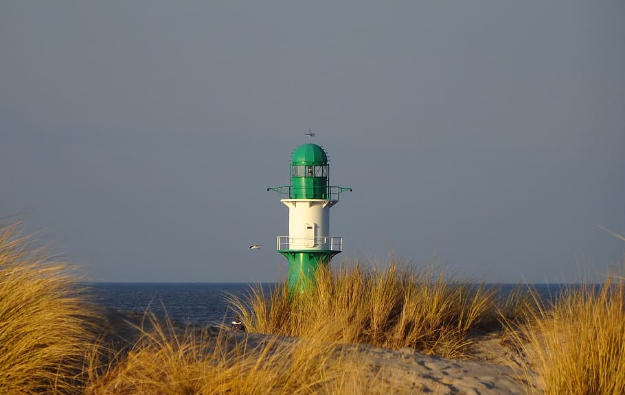 lighthouse, baltic sea, warnemünde, beach, water, guidance HD wallpaper