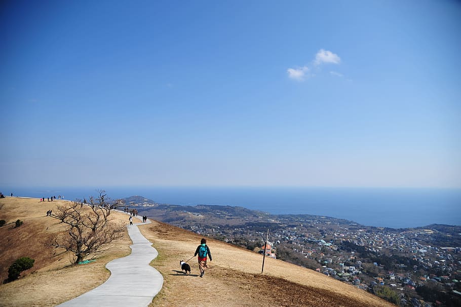 summit, sea, sky, walk, nature, cloud - sky, day, leisure activity HD wallpaper