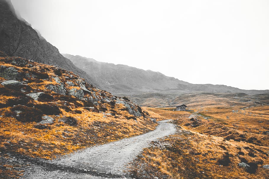road between rocky plains, brown and white rock formation, landscape HD wallpaper