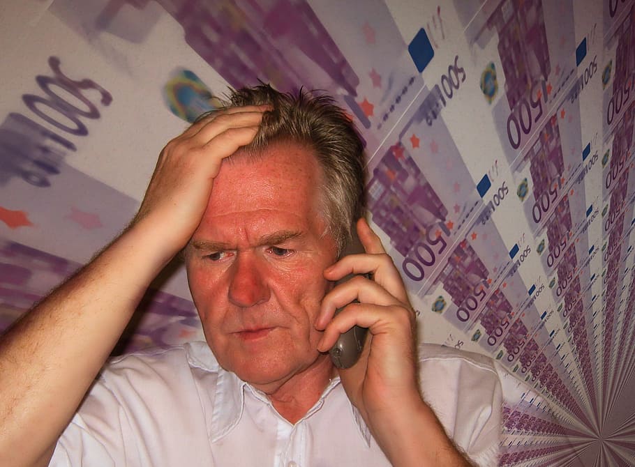 man wearing white button-up shirt, face, phone, despair, schreck HD wallpaper