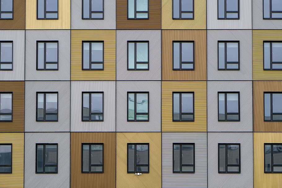 white and beige building windows, assorted-color painted mirrors HD wallpaper
