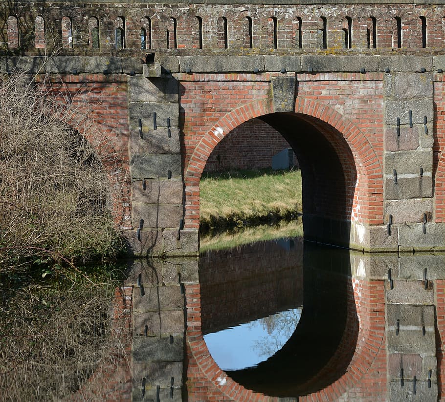 architecture, eutin, closed bridge, mirroring, brick, history HD wallpaper