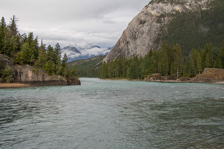 Bow River, Canadian Rockies, snow cap, glacier, park, canada, HD wallpaper