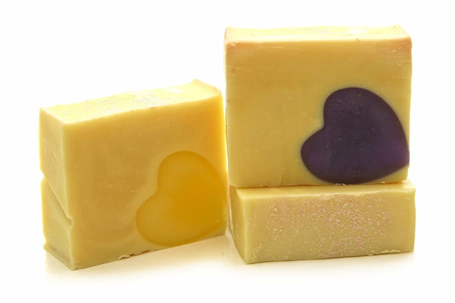 three yellow bar soaps, soap making, cosmetics, aromatherapy HD wallpaper