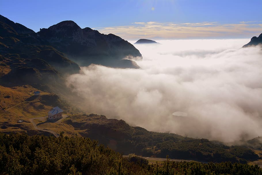 mountains, clouds, sky, landscape, tops, italy, carega, scenics HD wallpaper