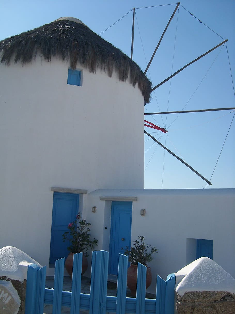Greece, Mill, Ile, Cyclades, blue, mykonos, mediterranean, sea HD wallpaper