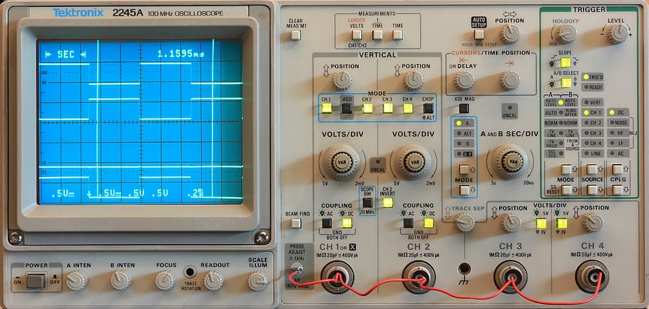 white Tektronix oscilloscope, 2245a, measure, electronic, equipment