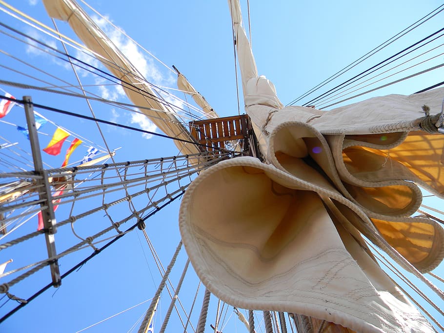 sailing ship, the mast, rigging, low angle view, sky, nature HD wallpaper