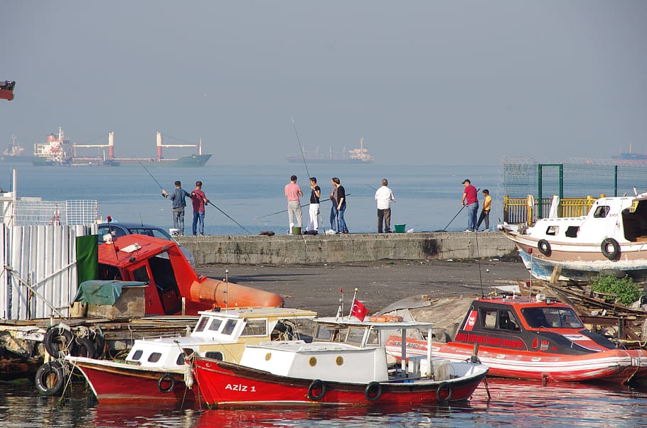 istanbul, marmara sea, fishermen, boats, ships, morning, nautical vessel, HD wallpaper