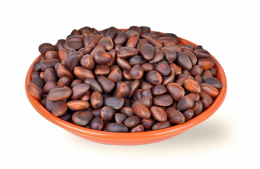 bowl of brown beans, nuts, pine, wholesome, natural, seed, full, HD wallpaper