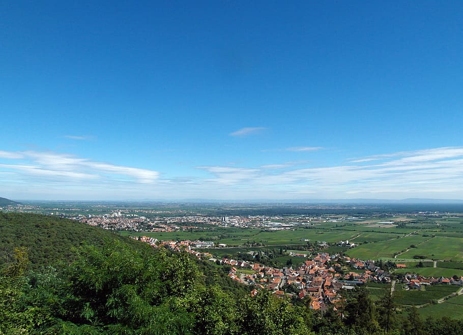 palatinate, hiking, rhine valley, view, flat, wide, sky, blue, HD wallpaper
