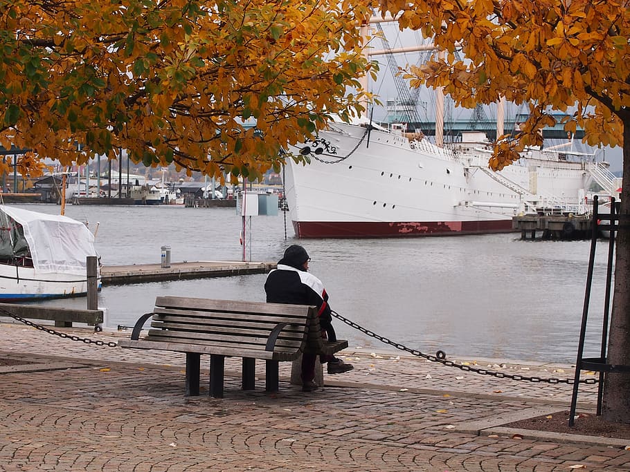 lonely man, bench, rest, spacer, relaxation, benches, view, HD wallpaper
