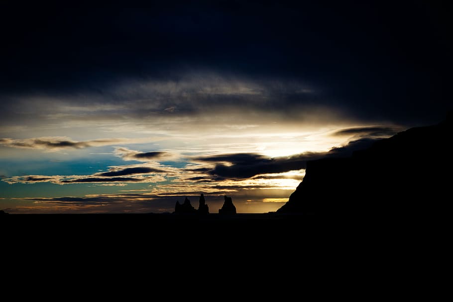 silhouette of mountain, sky, photo, sunset, clouds, dawn, cloud - sky HD wallpaper