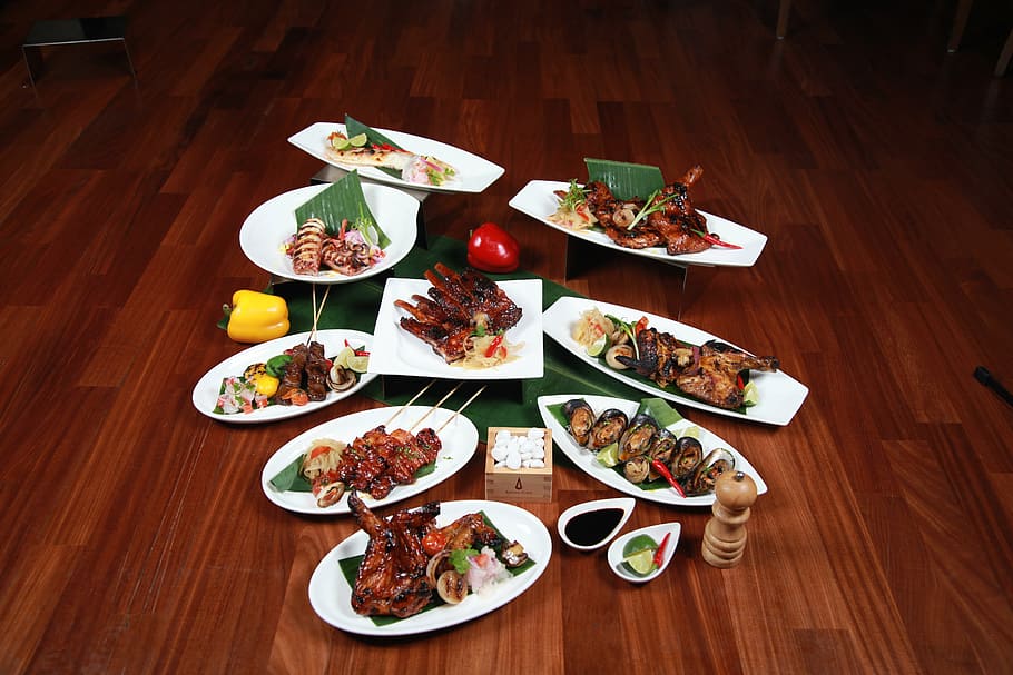variety of grilled food, barbecue, filipino cuisine, pork, ribs