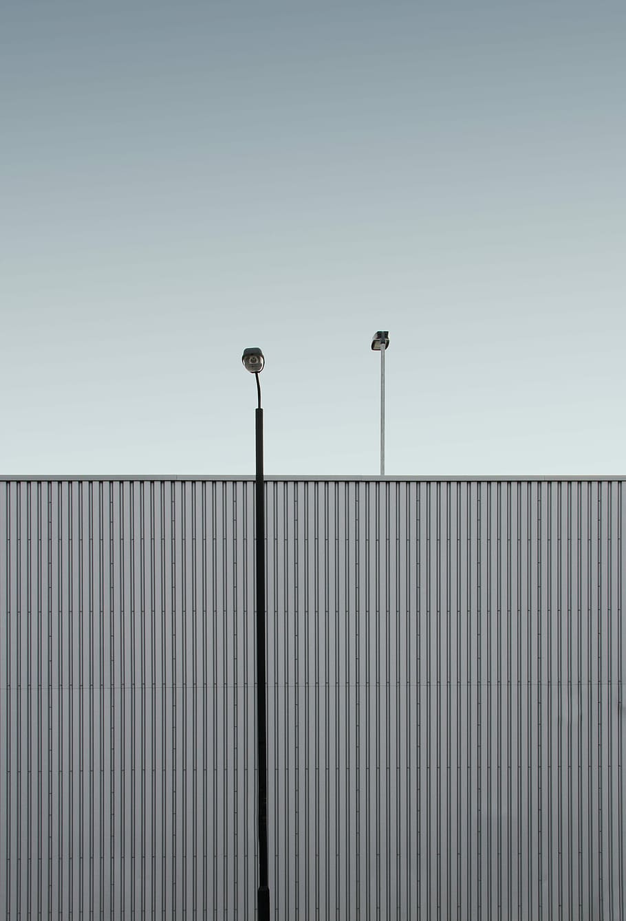 gray building with lights, lamp, sky, gradient, grey, minimal HD wallpaper