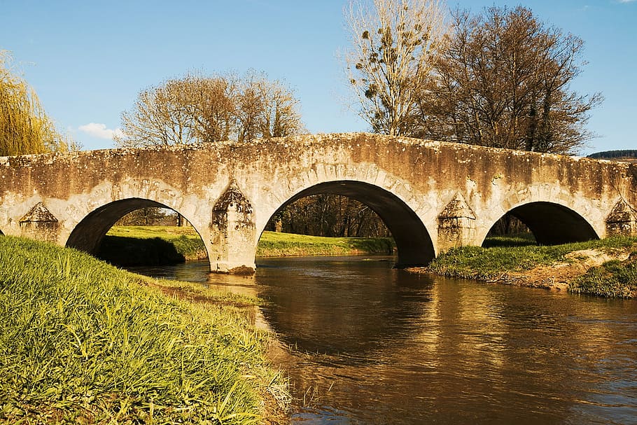 bridge, former, water, river, pierre, cross, stone arch, passage HD wallpaper