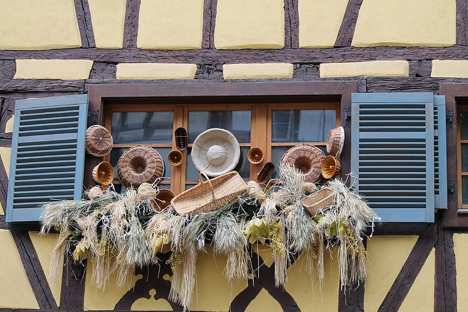 window, flower boxes, ornament, colmar, old town, truss, france HD wallpaper
