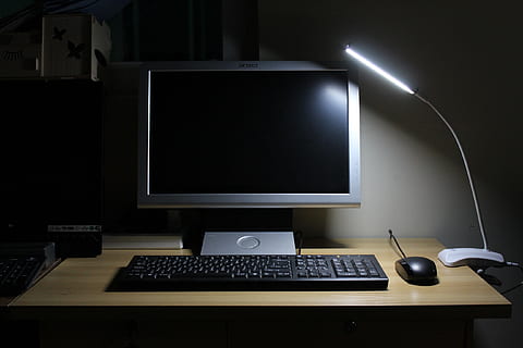 table lamp, nightlight, learning, work place, personal computer HD wallpaper
