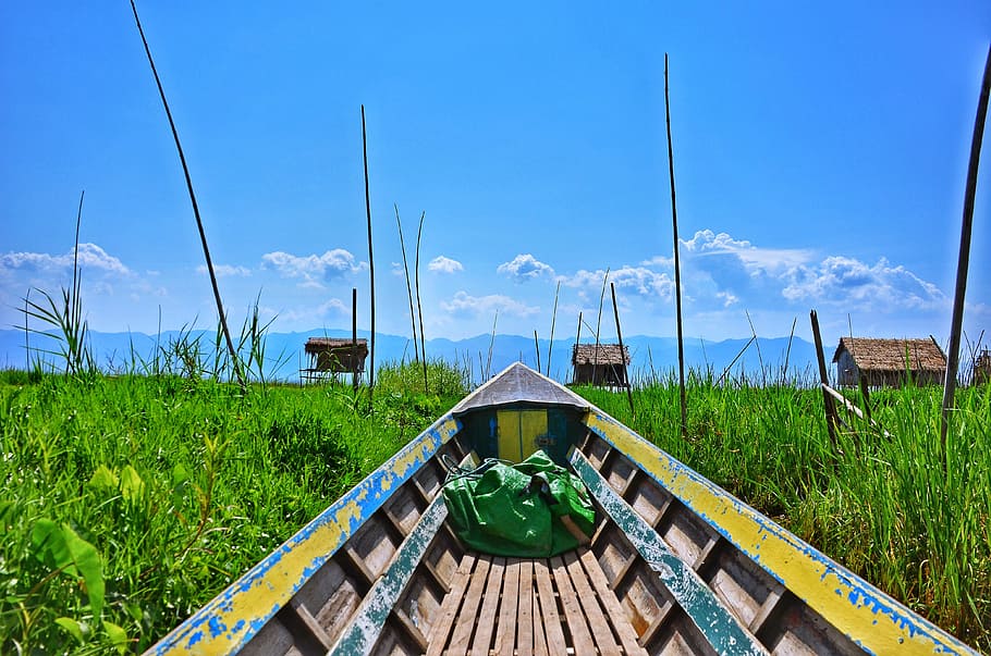 going, home, boat, ilne, lake, myanmar, burma, grass, nature HD wallpaper