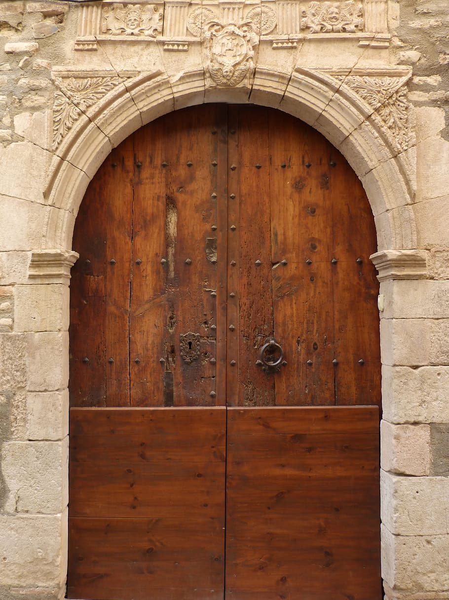 Door, Carved Stone, Revival, Gratallops, priorat, old, stone arch, HD wallpaper