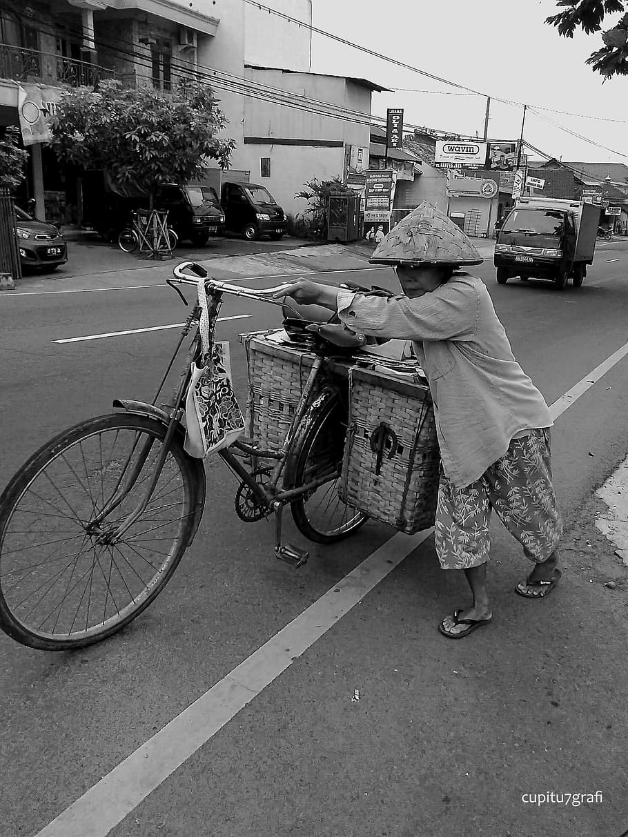 Women, Road, Old, bycicle, elderly, street, asia, china, chinese
