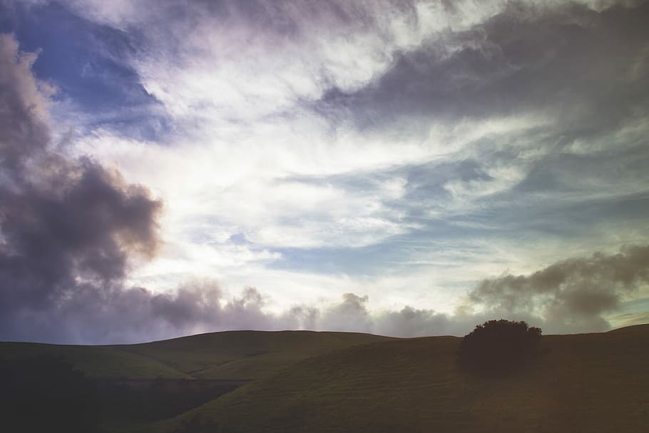 mountain under cloudy sky, white clouds, landscape, hill, hillside HD wallpaper