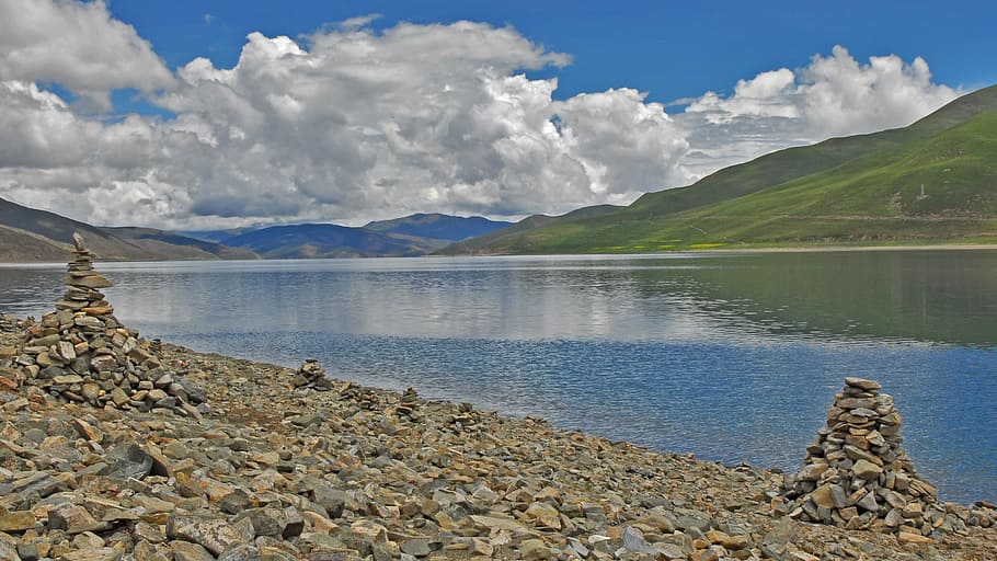 tibet, landscape, yamdrok, bergsee, water, beauty in nature, HD wallpaper