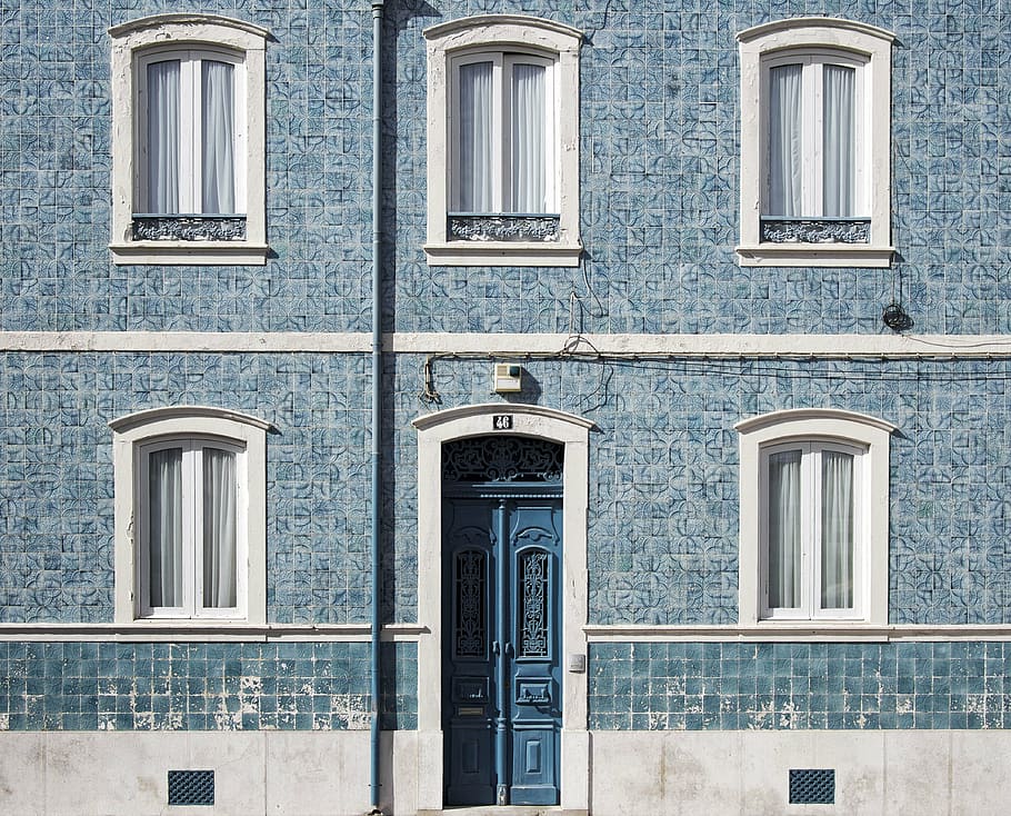 closed blue door, architecture, building, infrastructure, establishment HD wallpaper