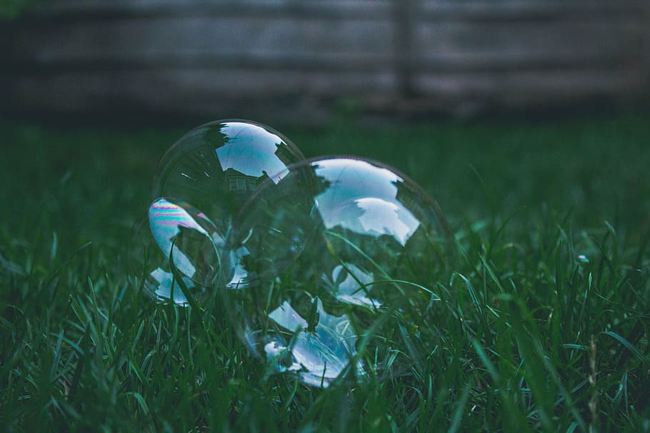 selective focus photography of bubbles on grass, two, white HD wallpaper